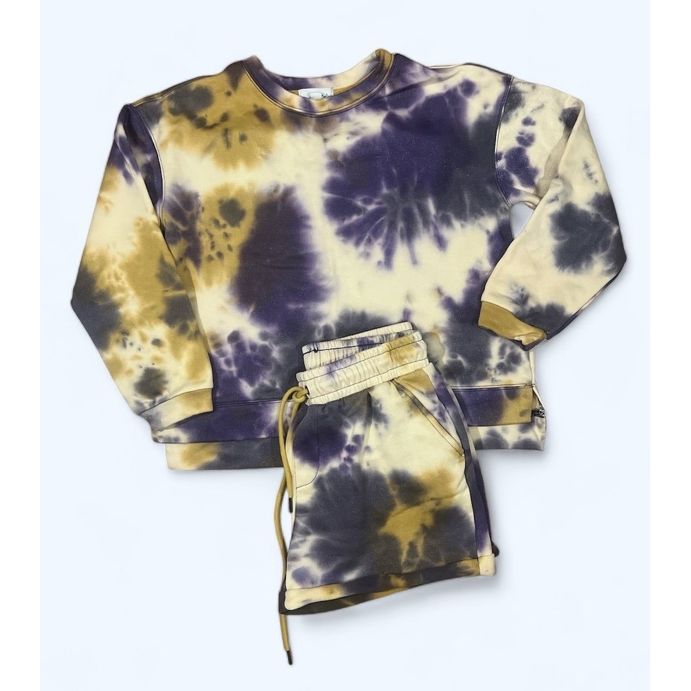 JAK&RAE gold purple and white tie dye sweatshirt & shorts outfit RLT2-35